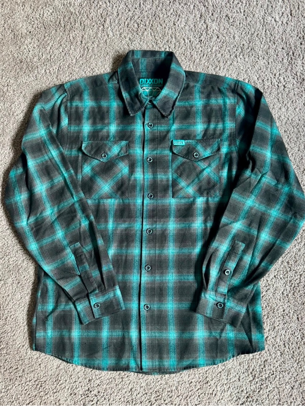 DIXXON ‘Diamond’ Teal & Black Plaid Button-Down. Size M
